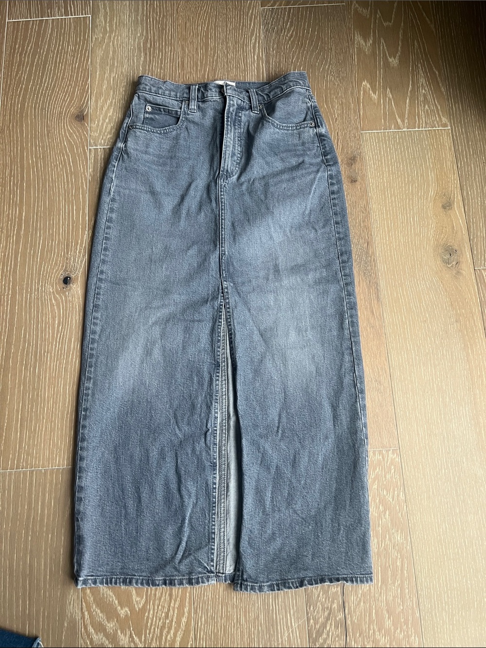 Universal Thread Gray High-Rise Denim Midi Skirt with Front Slit